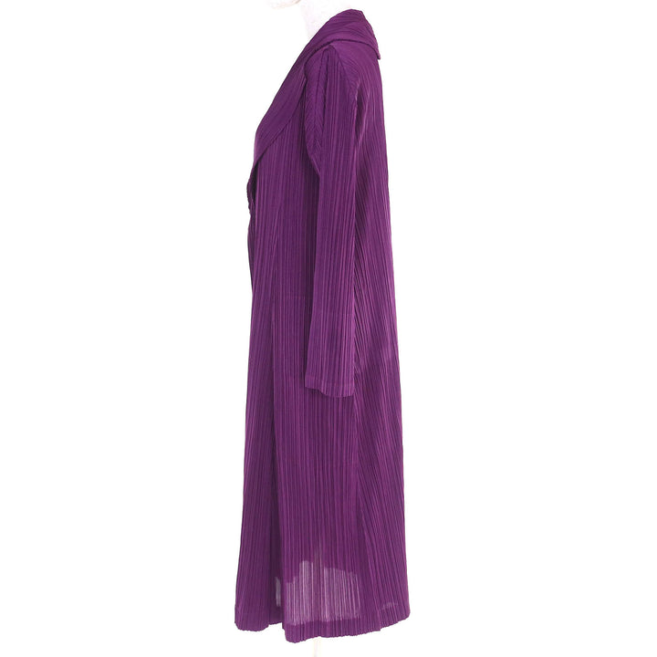 美品△PLEATS PLEASE プリーツプリーズ イッセイミヤケ PP73-JA224 フロントボタン 超ロング 長袖カーディガン パープル 5 日本製 正規品