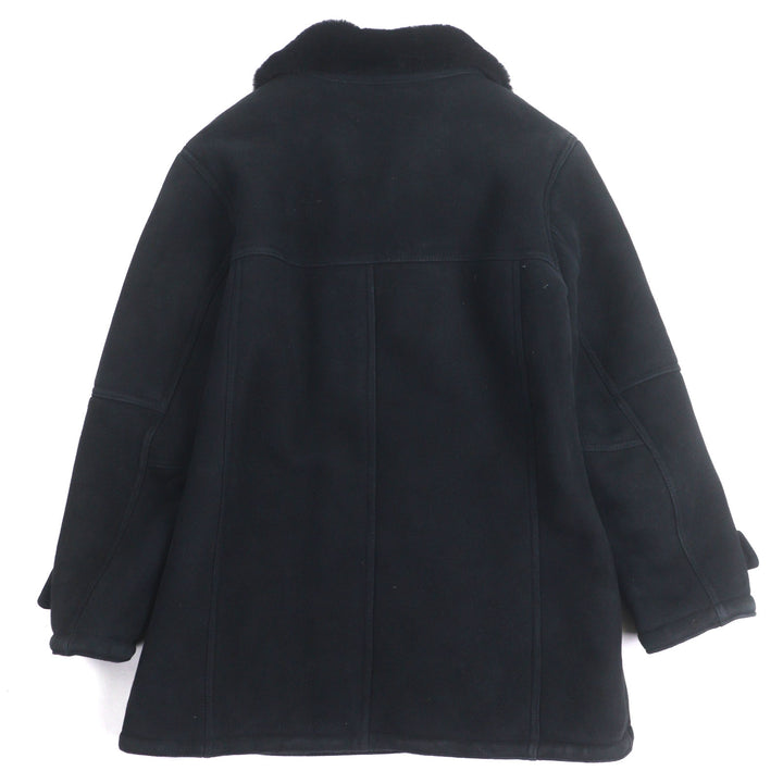 美品▼EMMETI エンメティ ダブルブレスト ピーコ―ト ムートンコート ネイビー 50 イタリア製 正規品 メンズ 防寒◎