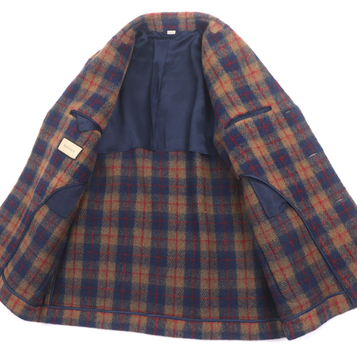 極美品▼GUCCI グッチ 770761 ウール70% インターロッキングGワッペン チェック柄 シングルジャケット テーラード 50 正規品 メンズ