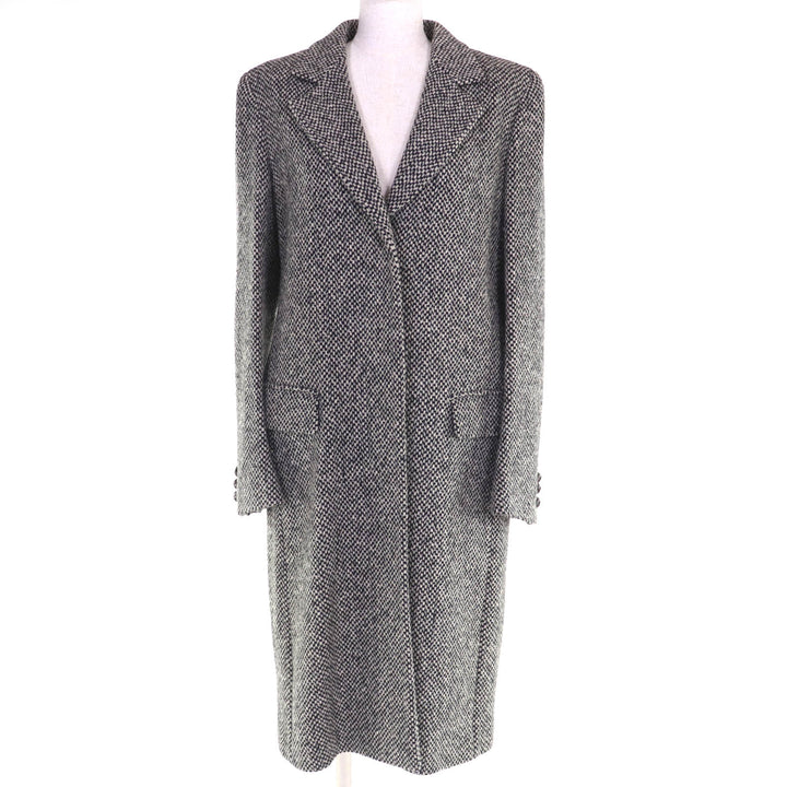 極美品◇Max Mara マックスマーラ 1600014 比翼仕立て ウール ツイード ロングコート ブラック オフホワイト 42 イタリア製 レディース