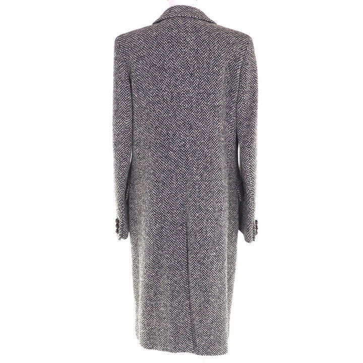 極美品◇Max Mara マックスマーラ 1600014 比翼仕立て ウール ツイード ロングコート ブラック オフホワイト 42 イタリア製 レディース
