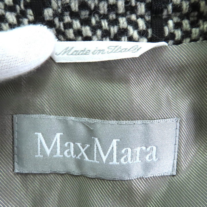 極美品◇Max Mara マックスマーラ 1600014 比翼仕立て ウール ツイード ロングコート ブラック オフホワイト 42 イタリア製 レディース