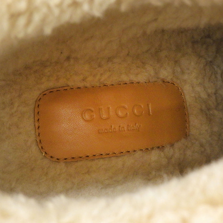 未使用品▲GUCCI グッチ 627890 インターロッキングG ウールライニング ラバー ボア ショートブーツ カーキ 38 箱 伊製 レディース