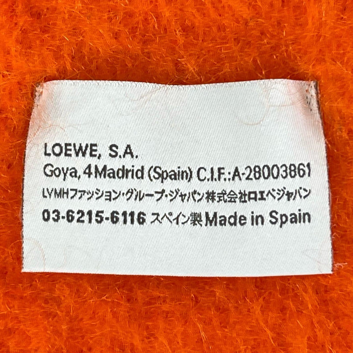極美品▲LOEWE ロエベ モヘア ウール アナグラムレザーパッチ フリンジ付き マフラー オレンジ スペイン製 正規品 レディース
