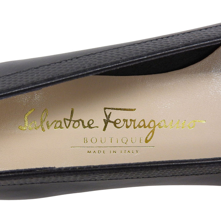 極美品▲Salvatore Ferragamo サルヴァトーレフェラガモ BABY ヴァラリボン レザー パンプス ブラック 5.5 箱付き イタリア製 レディース