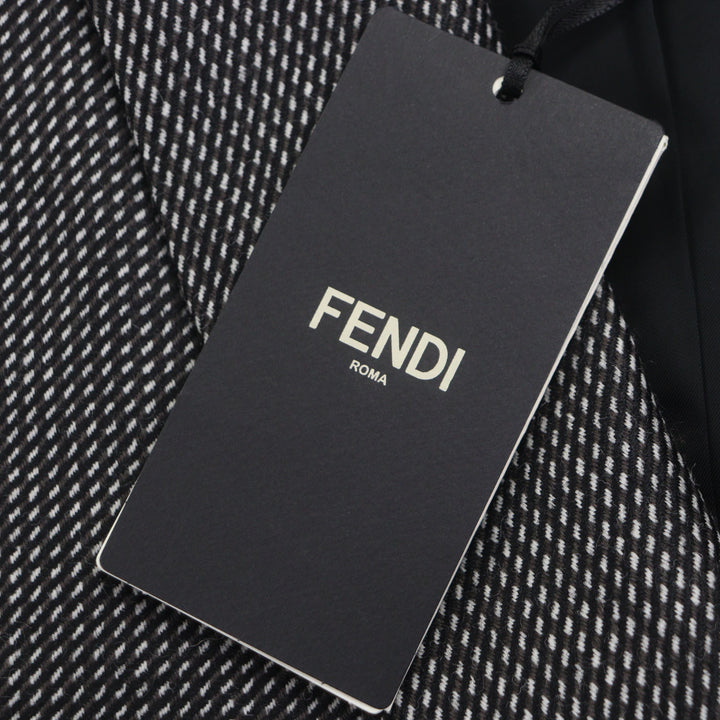 未使用品▼FENDI フェンディ FF0289 ウール100% 織柄 ロゴ入りボタン シングル チェスターコート ブラック 44 イタリア製 正規品 メンズ