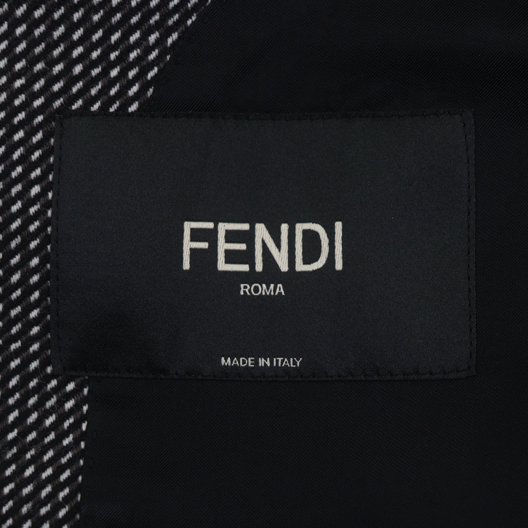 未使用品▼FENDI フェンディ FF0289 ウール100% 織柄 ロゴ入りボタン シングル チェスターコート ブラック 44 イタリア製 正規品 メンズ