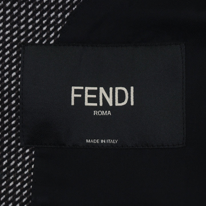 未使用品▼FENDI フェンディ FF0289 ウール100% 織柄 ロゴ入りボタン シングル チェスターコート ブラック 44 イタリア製 正規品 メンズ