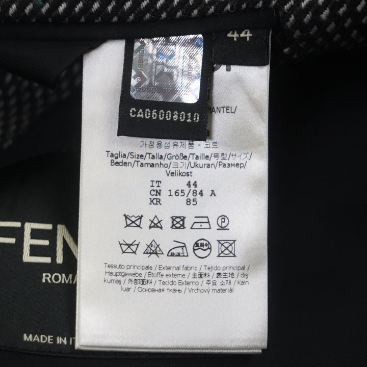 未使用品▼FENDI フェンディ FF0289 ウール100% 織柄 ロゴ入りボタン シングル チェスターコート ブラック 44 イタリア製 正規品 メンズ