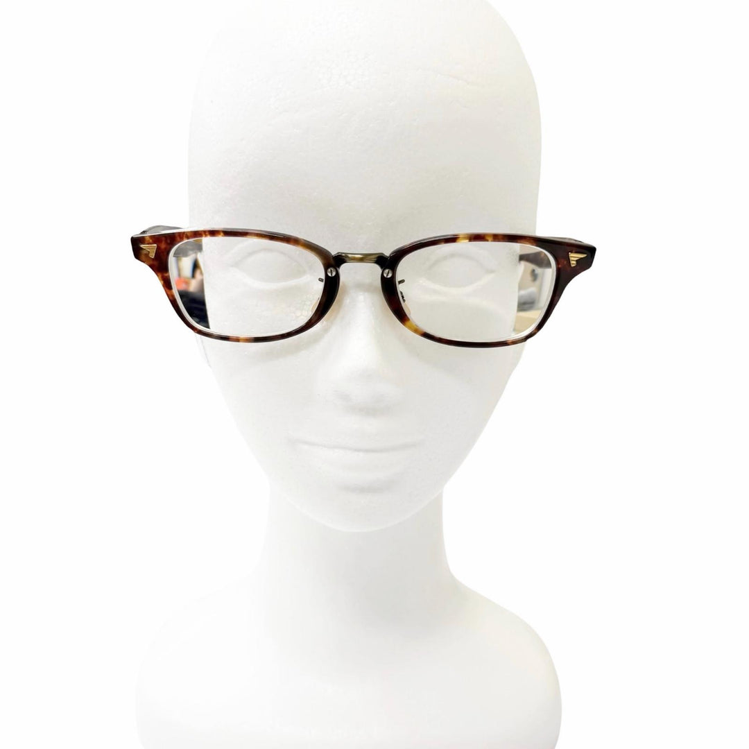 良品□BJ CLASSIC COLLECTION ビージェークラシックコレクション COM-501 マーブル柄 メガネ クリアブラウン 49□21-145 度入り 日本製
