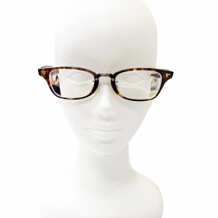 良品□BJ CLASSIC COLLECTION ビージェークラシックコレクション COM-501 マーブル柄 メガネ クリアブラウン 49□21-145 度入り 日本製