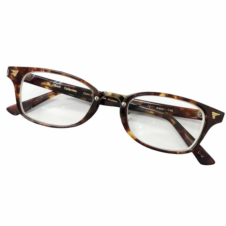 良品□BJ CLASSIC COLLECTION ビージェークラシックコレクション COM-501 マーブル柄 メガネ クリアブラウン 49□21-145 度入り 日本製