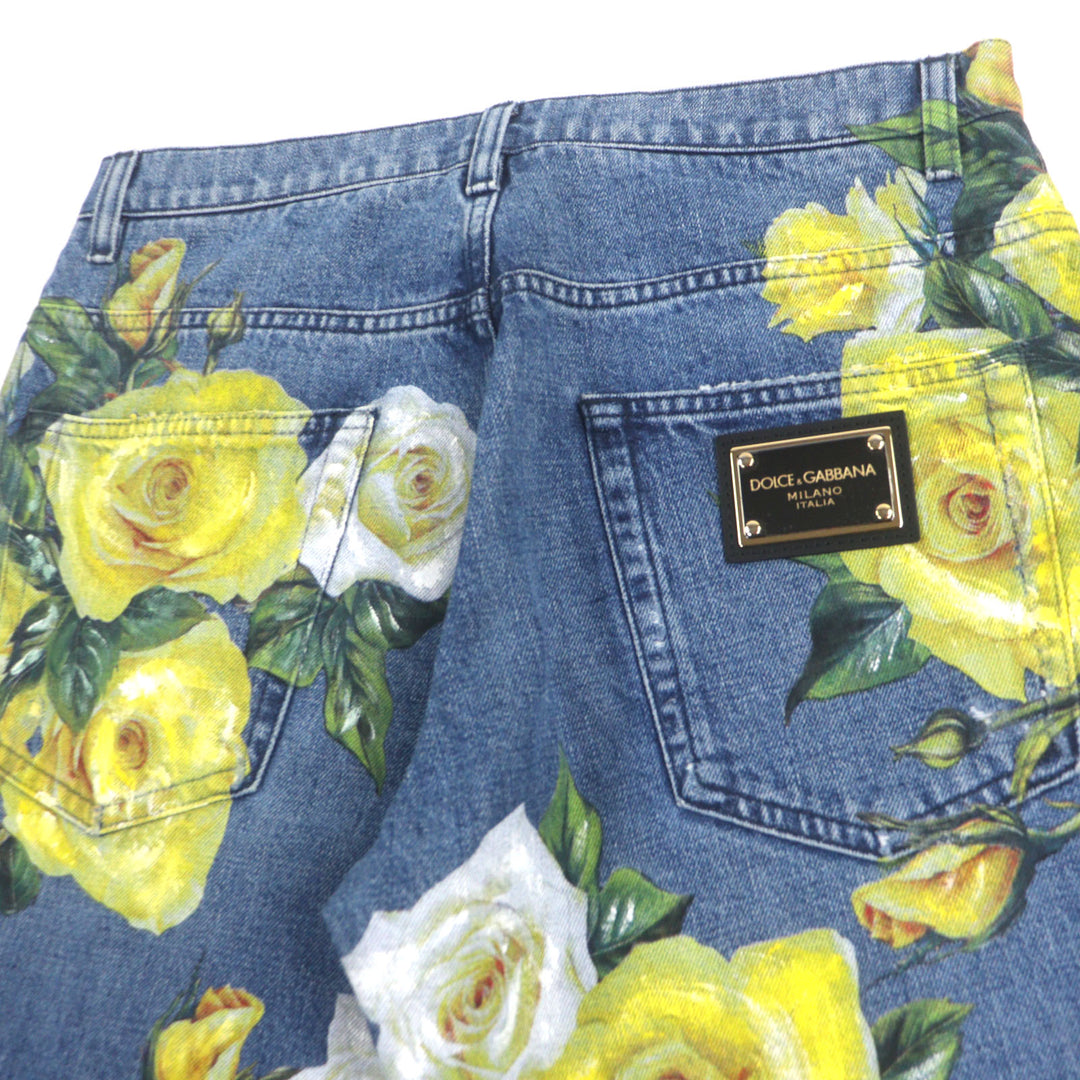 極美品▼DOLCE&amp;GABBANA ドルチェ＆ガッバーナ LOOSE 黒タグ フローラル柄 ダメージ加工 レザーパッチ付き デニムパンツ 44 正規品 メンズ