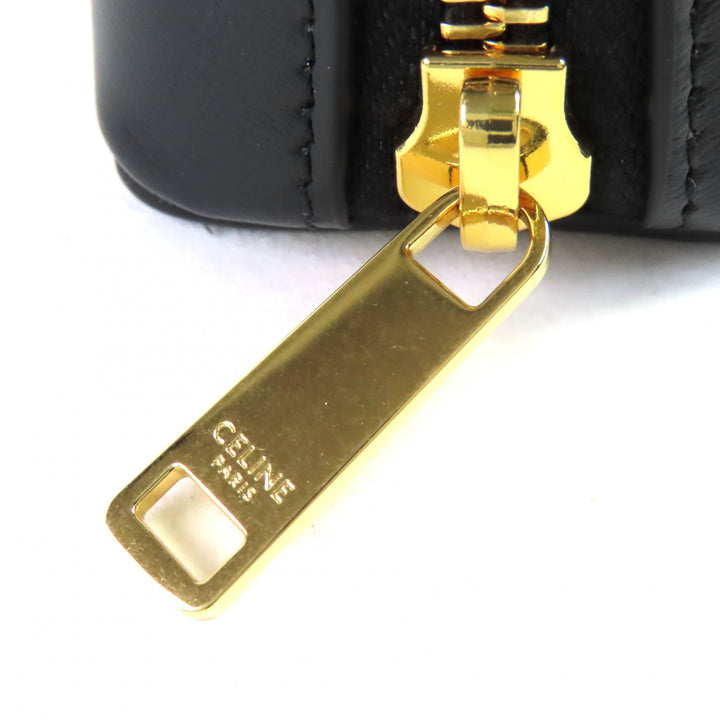 未使用品△CELINE セリーヌ 10N073GEZ カーフスキン トリオンフ ラウンドファスナー ポーチ ブラック ゴールド金具 保存袋付 レディース