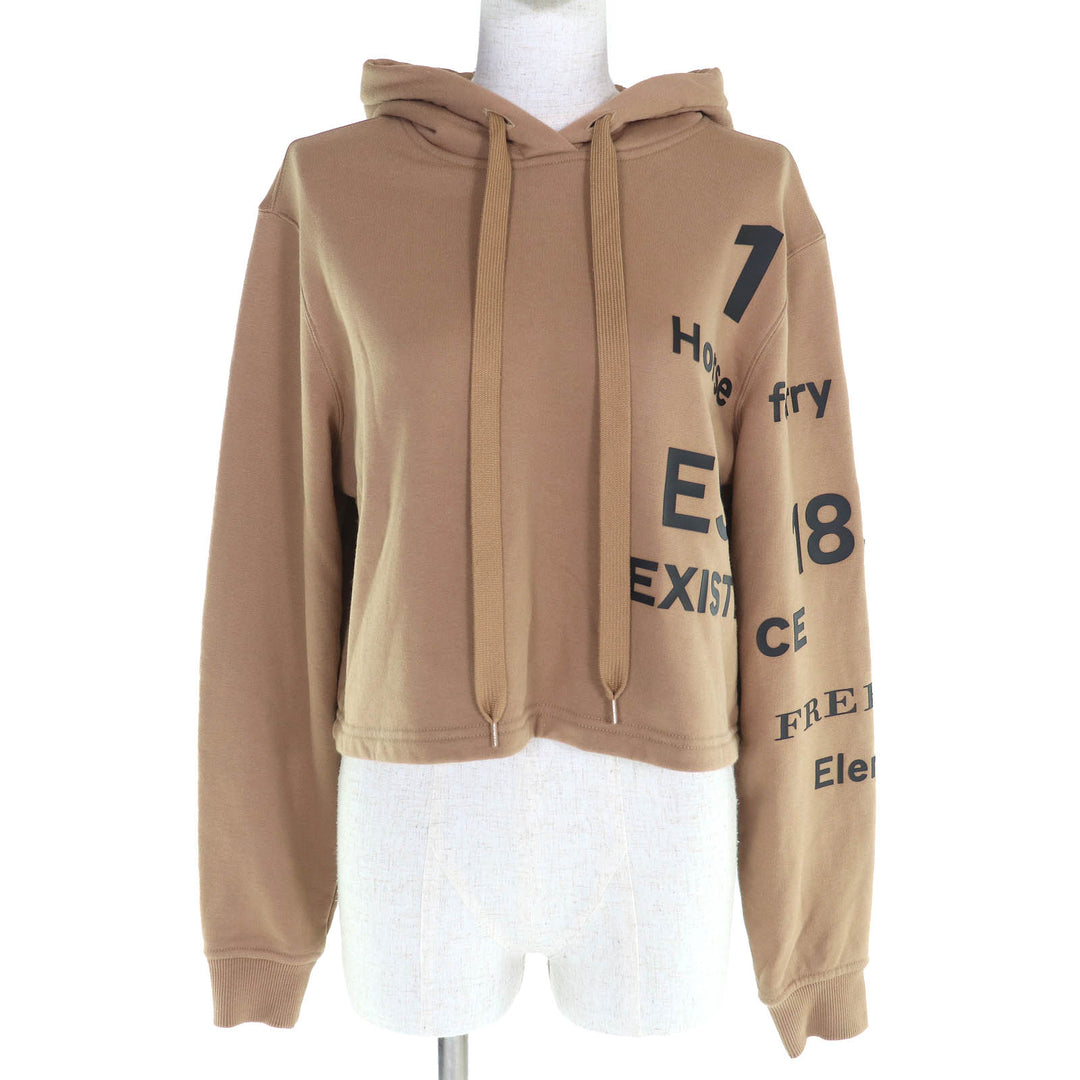 美品△BURBERRY バーバリー 8060701 コットン100％ ホースフェリー クロップド プルオーバー パーカー ブラウン XS 正規品 レディース