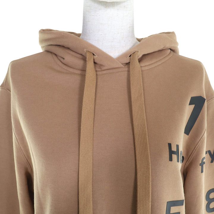 美品△BURBERRY バーバリー 8060701 コットン100％ ホースフェリー クロップド プルオーバー パーカー ブラウン XS 正規品 レディース