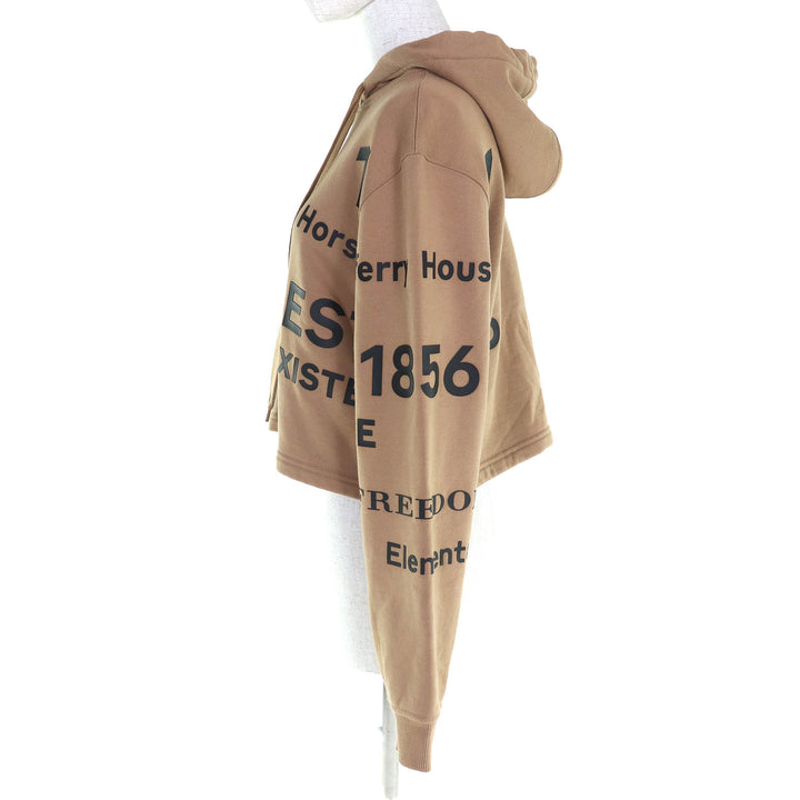 美品△BURBERRY バーバリー 8060701 コットン100％ ホースフェリー クロップド プルオーバー パーカー ブラウン XS 正規品 レディース