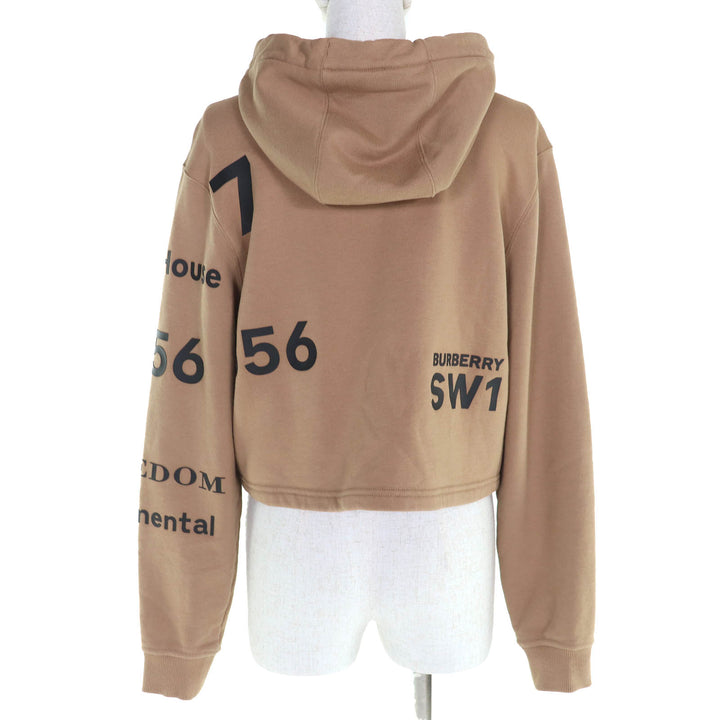 美品△BURBERRY バーバリー 8060701 コットン100％ ホースフェリー クロップド プルオーバー パーカー ブラウン XS 正規品 レディース