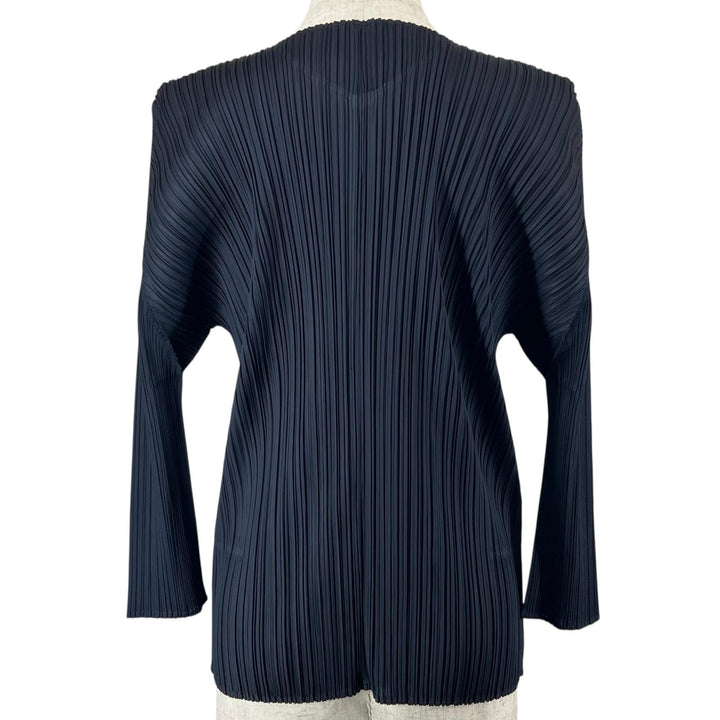 極美品▲PLEATS PLEASE プリーツプリーズ イッセイミヤケ PP81-J0961 プリーツ カーディガン ダークネイビー 4 日本製 正規品 レディース