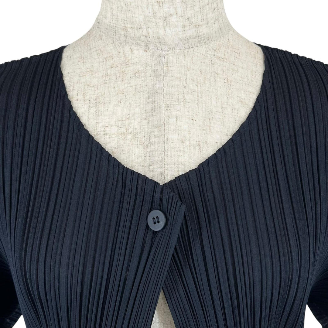 極美品▲PLEATS PLEASE プリーツプリーズ イッセイミヤケ PP81-J0961 プリーツ カーディガン ダークネイビー 4 日本製 正規品 レディース