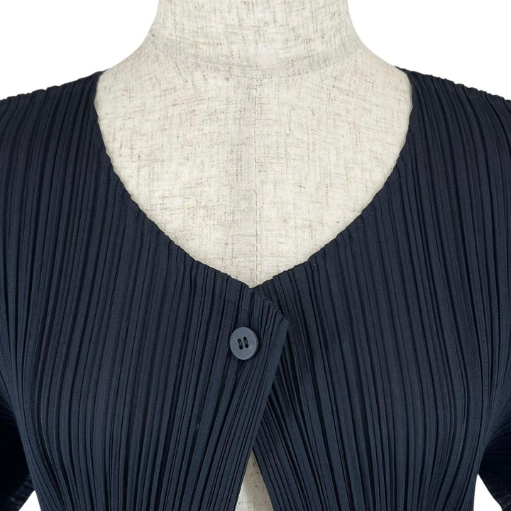 極美品▲PLEATS PLEASE プリーツプリーズ イッセイミヤケ PP81-J0961 プリーツ カーディガン ダークネイビー 4 日本製 正規品 レディース