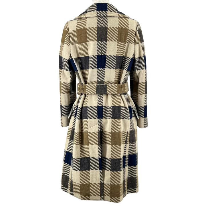 極美品▲Aquascutum LONDON アクアスキュータムロンドン チェック柄 ロゴボタン ウールコート マルチカラー 9 日本製 レディース
