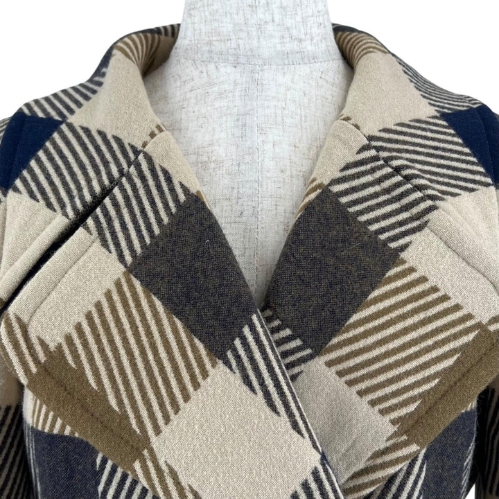 極美品▲Aquascutum LONDON アクアスキュータムロンドン チェック柄 ロゴボタン ウールコート マルチカラー 9 日本製 レディース