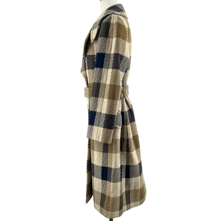 極美品▲Aquascutum LONDON アクアスキュータムロンドン チェック柄 ロゴボタン ウールコート マルチカラー 9 日本製 レディース