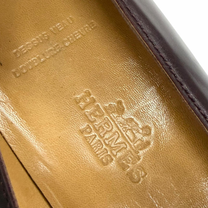 極美品△HERMES エルメス オーベルジーヌ シルバー金具 グレナン金具 スクエアトゥ ヒールローファー レザー パンプス 36.5 レディース