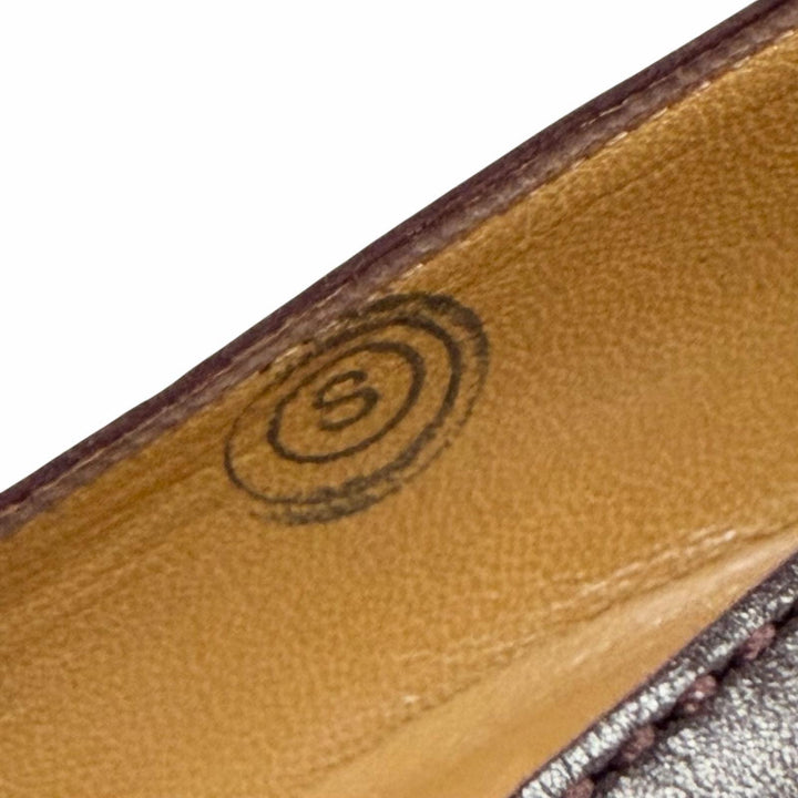 極美品△HERMES エルメス オーベルジーヌ シルバー金具 グレナン金具 スクエアトゥ ヒールローファー レザー パンプス 36.5 レディース