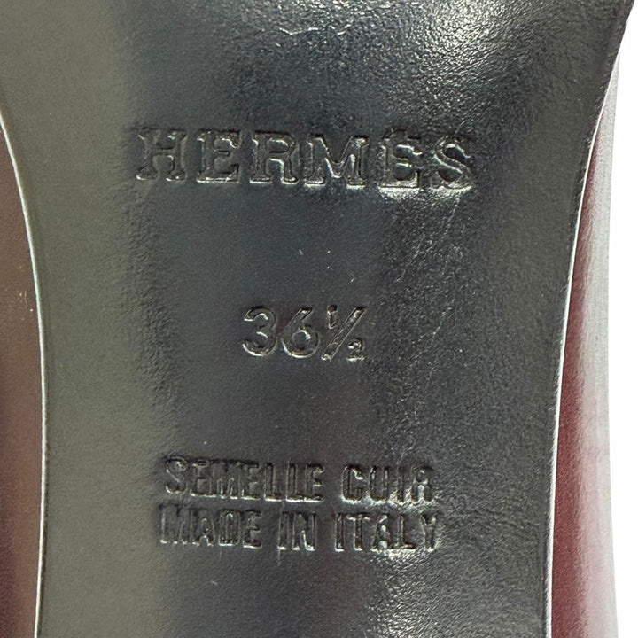 極美品△HERMES エルメス オーベルジーヌ シルバー金具 グレナン金具 スクエアトゥ ヒールローファー レザー パンプス 36.5 レディース