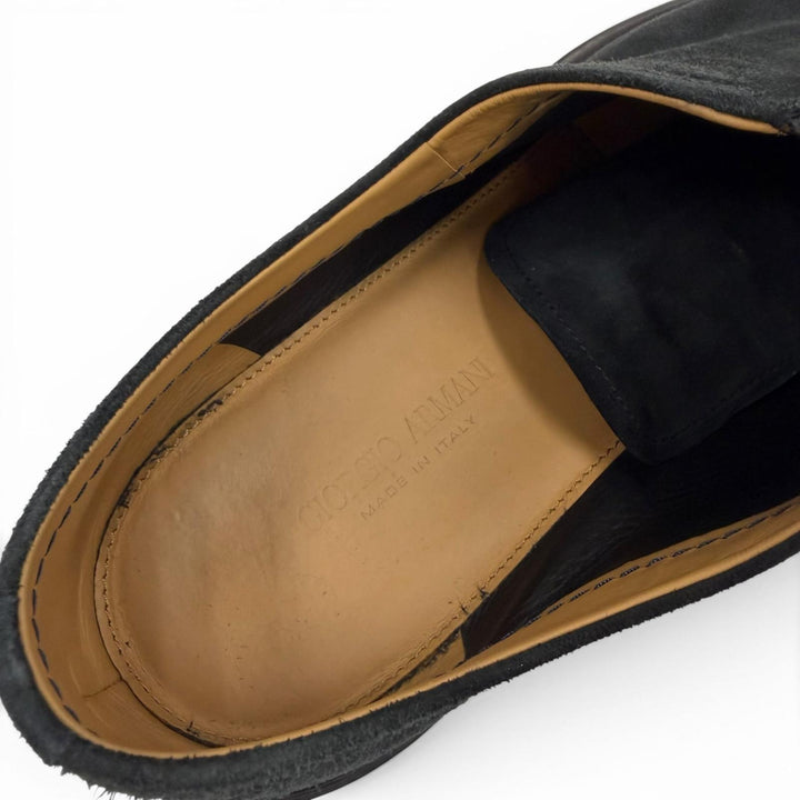 極美品▼GIORGIO ARMANI ジョルジオアルマーニ スウェード ジップアップ プレーントゥ レザーシューズ ブラック 6 イタリア製 メンズ