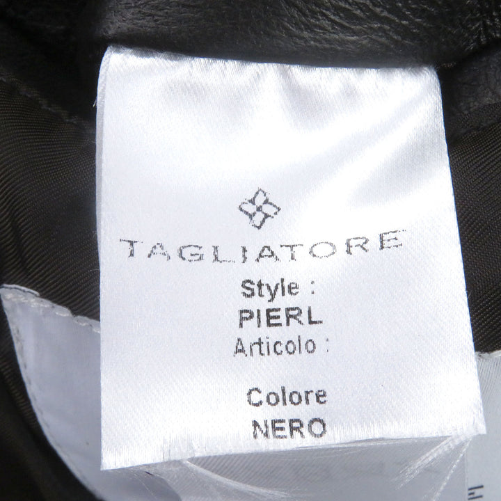 極美品□TAGLIATORE タリアトーレ PIERL ラムレザー ブートニエール ピークドラペル テーラードジャケット 黒 48 イタリア製 メンズ