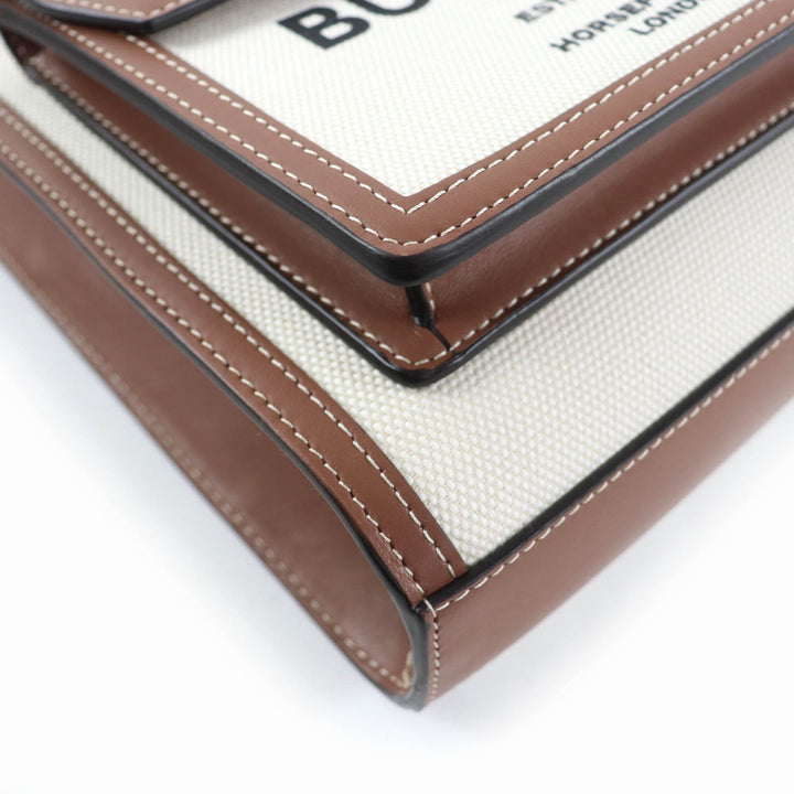 未使用品☆BURBERRY バーバリー ミニ ポケットバッグ 2WAY コットンキャンバス レザー ハンドバッグ ショルダーバッグ ブラウン系