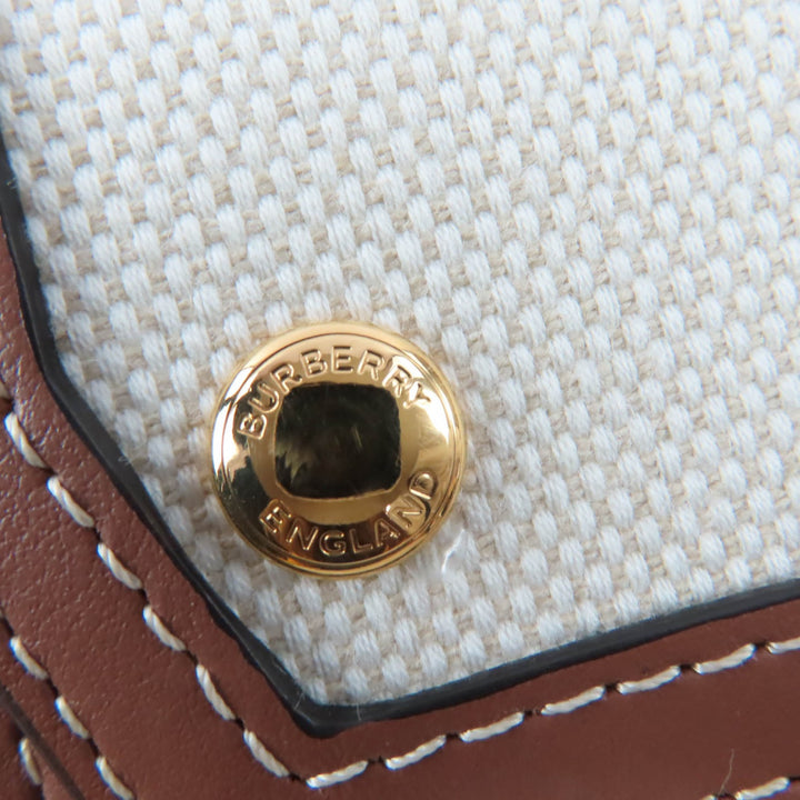 未使用品☆BURBERRY バーバリー ミニ ポケットバッグ 2WAY コットンキャンバス レザー ハンドバッグ ショルダーバッグ ブラウン系