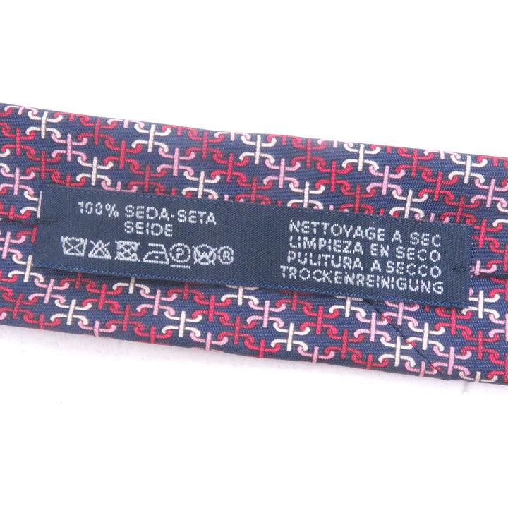 未使用品□HERMES エルメス 6252 EA シルク100％ PARENTHESES Hロゴ総柄 ネクタイ レギュラータイ マリン ローズ ブロン フランス製