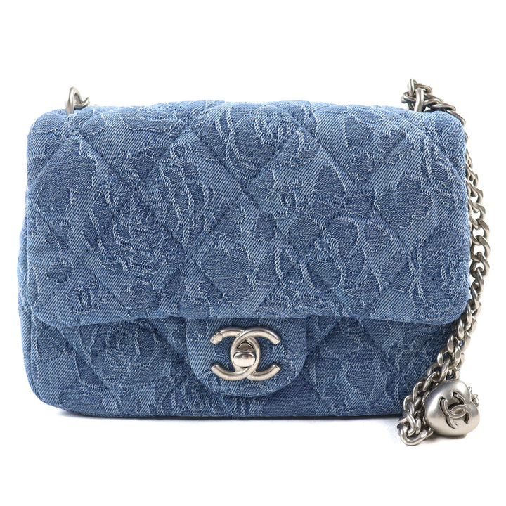 未使用品△CHANEL シャネル AS3829 デニム ミニ マトラッセ ココマーク カメリア チェーンショルダーバッグ ランダムシリアル インディゴ