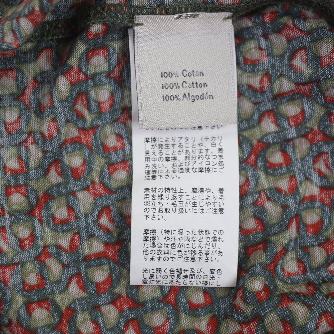 極美品▼HERMES エルメス コットン シェーヌダンクル柄 クルーネック ショートスリーブ 半袖Ｔシャツ カーキ M イタリア製 正規品 メンズ