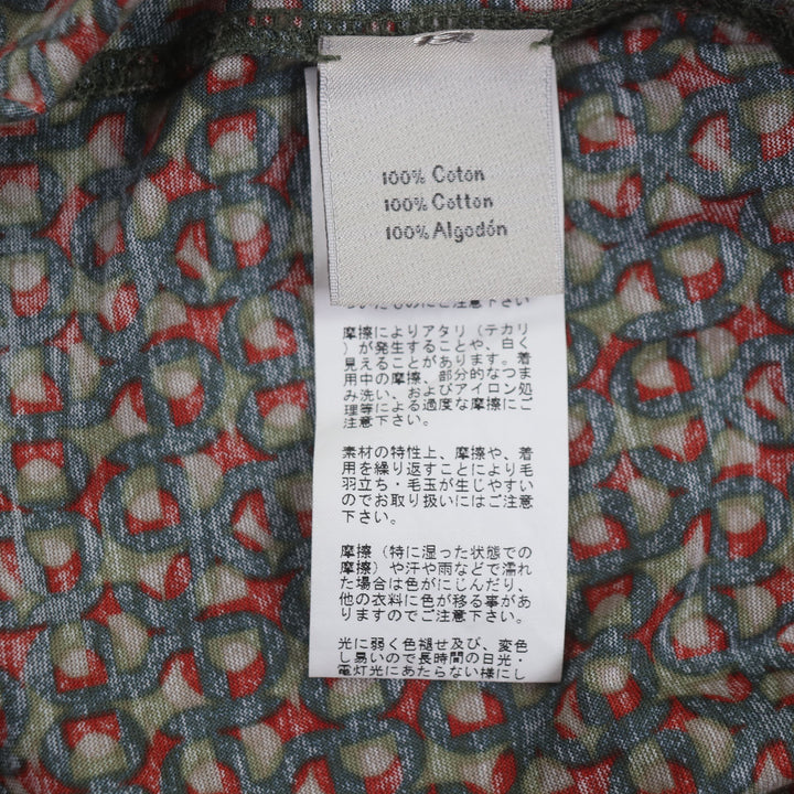 極美品▼HERMES エルメス コットン シェーヌダンクル柄 クルーネック ショートスリーブ 半袖Ｔシャツ カーキ M イタリア製 正規品 メンズ