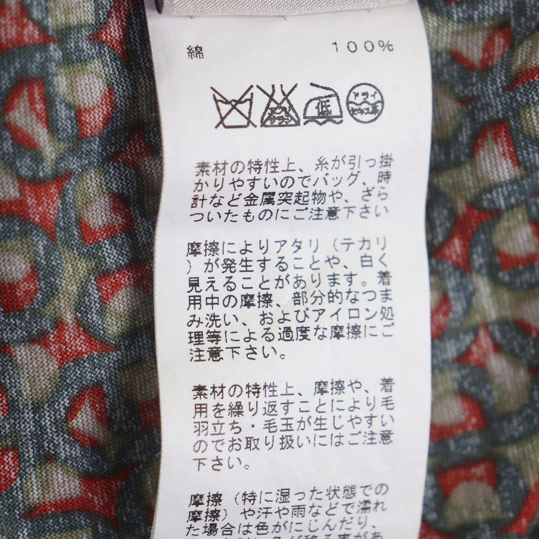 極美品▼HERMES エルメス コットン シェーヌダンクル柄 クルーネック ショートスリーブ 半袖Ｔシャツ カーキ M イタリア製 正規品 メンズ
