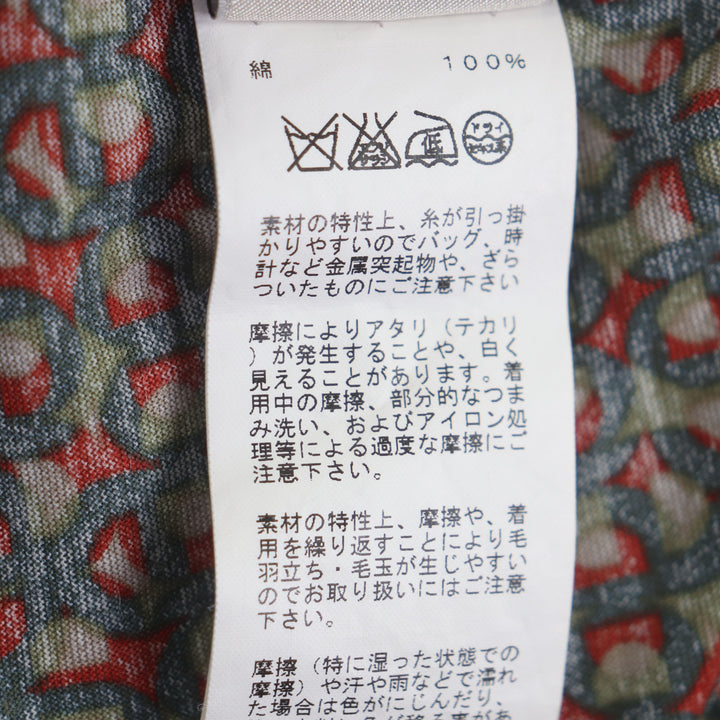 極美品▼HERMES エルメス コットン シェーヌダンクル柄 クルーネック ショートスリーブ 半袖Ｔシャツ カーキ M イタリア製 正規品 メンズ