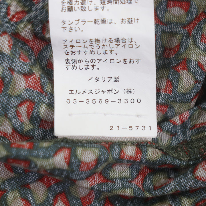 極美品▼HERMES エルメス コットン シェーヌダンクル柄 クルーネック ショートスリーブ 半袖Ｔシャツ カーキ M イタリア製 正規品 メンズ