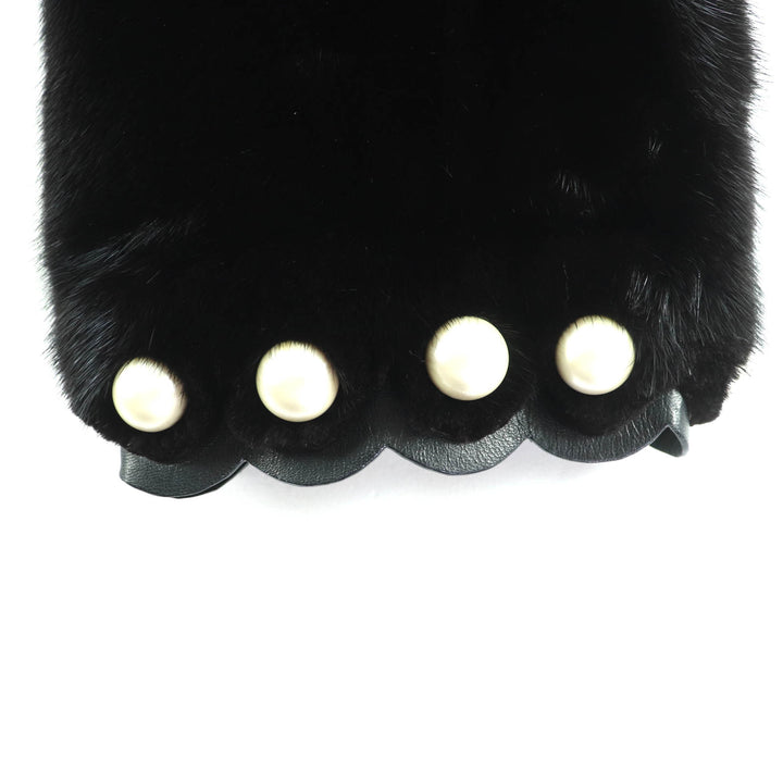 極美品★FENDI フェンディ 2017年製 FNE10F ミンク フェイクパール付 レザー使い ジャケット 42 伊製 ハンガー・ガーメント付 正規品