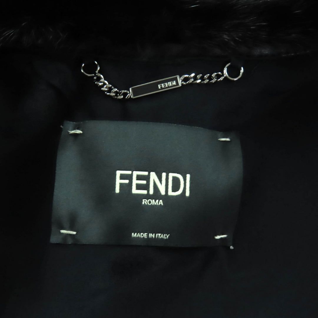 極美品★FENDI フェンディ 2017年製 FNE10F ミンク フェイクパール付 レザー使い ジャケット 42 伊製 ハンガー・ガーメント付 正規品