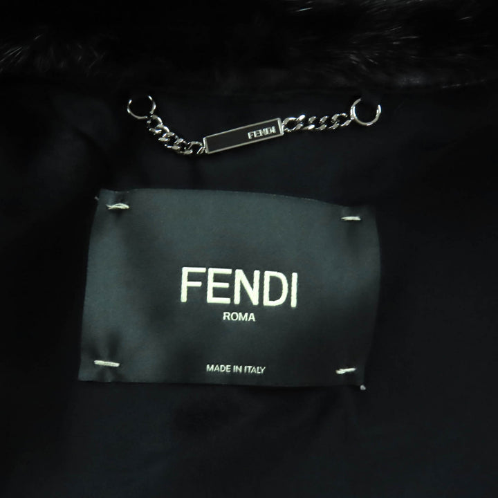 極美品★FENDI フェンディ 2017年製 FNE10F ミンク フェイクパール付 レザー使い ジャケット 42 伊製 ハンガー・ガーメント付 正規品