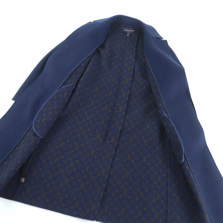 極美品★LOUIS VUITTON ルイヴィトン ウール シルク混 モノグラム ロゴデザイン ベルテッドコート ネイビー 38 イタリア製 正規品