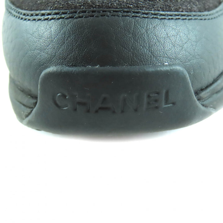 極美品★CHANEL シャネル G38299 ココマーク レザー使い レースアップ スニーカー ブラック ホワイト 37 箱・保存袋付き イタリア製
