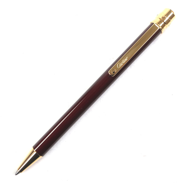 未使用品▼Cartier カルティエ サントス ドゥ カルティエ ロゴ刻印入り ツイスト式 ボールペン ボルドー ゴールド 箱付き 筆記確認済み