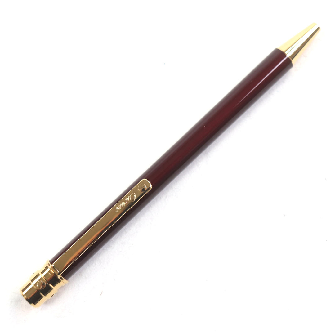 未使用品▼Cartier カルティエ サントス ドゥ カルティエ ロゴ刻印入り ツイスト式 ボールペン ボルドー ゴールド 箱付き 筆記確認済み