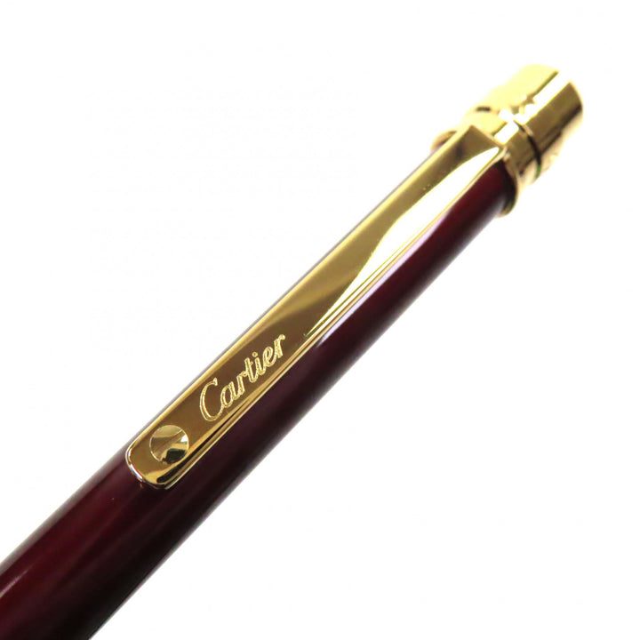 未使用品▼Cartier カルティエ サントス ドゥ カルティエ ロゴ刻印入り ツイスト式 ボールペン ボルドー ゴールド 箱付き 筆記確認済み